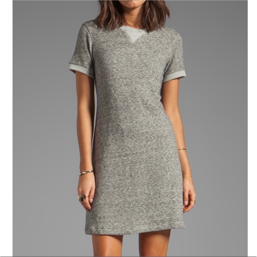 Theory Teju R Short Sleeve Sweatshirt Dress Wool/Cotton Blend Heather Gray Sz M
